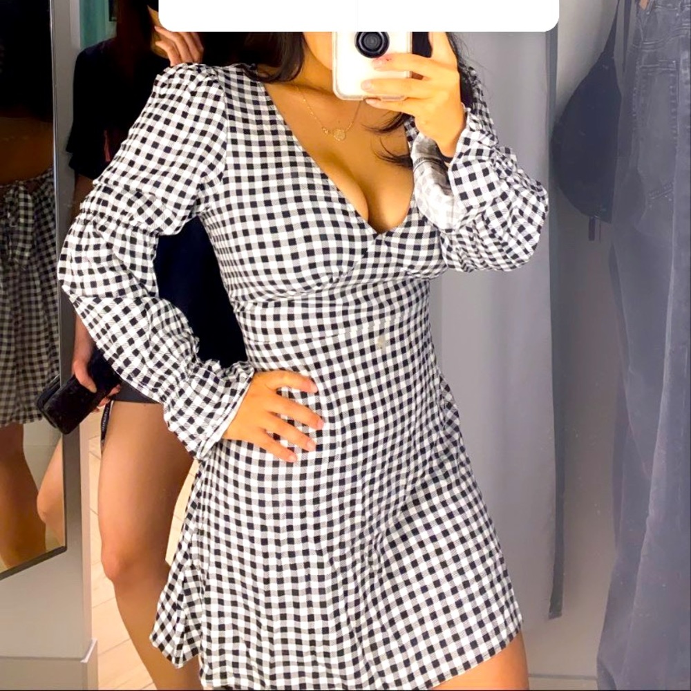 Checkered dress, size L, tie back